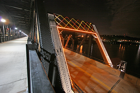 SOUTH PORTAL OF THE HOT METAL BRIDGE LIGHTED WITH FIBER OPTICS AND LED TECHNOLOGY