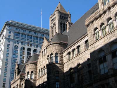H.H. Richardson's Allegheny County Courthouse (1884-1888) and D.H. Burnham's Frick Building (1901-02), Grant Street, Downtown Pittsburgh