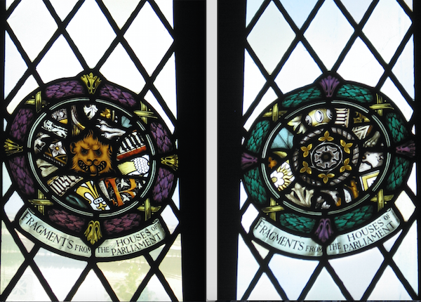 Two roundels of stained glass fragments from windows in the House of Commons. Photographs by Keith Hoden for the Pittsburgh Tribune-Review Focus Magazine.