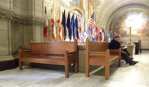 new custom benches in Allegheny County Courthouse